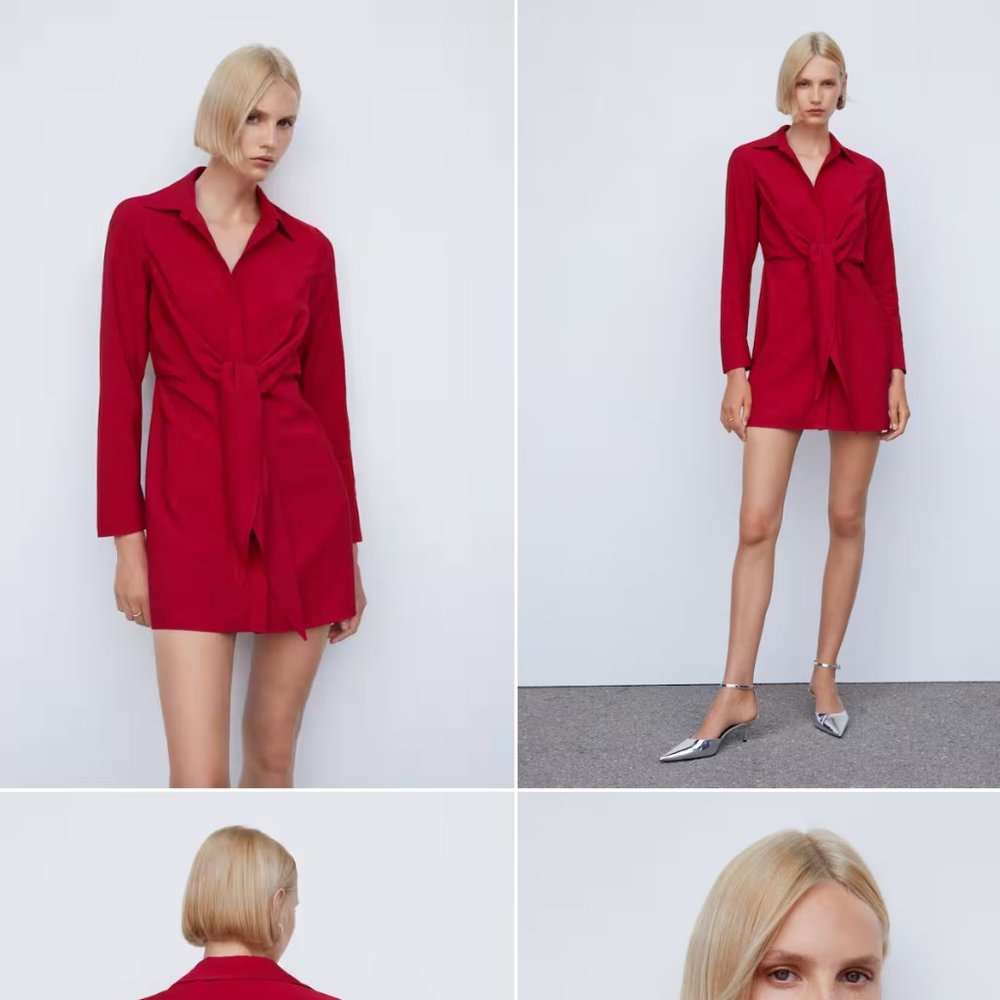 Knot detail shirt dress - XS - Mango